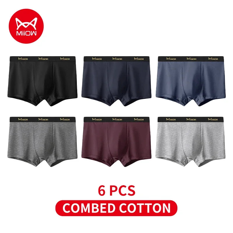 MiiOW 6Pcs Men's Cotton Underwear - Soft Antibacterial Breathable Boxer Briefs with Cotton Crotch - ShopHub