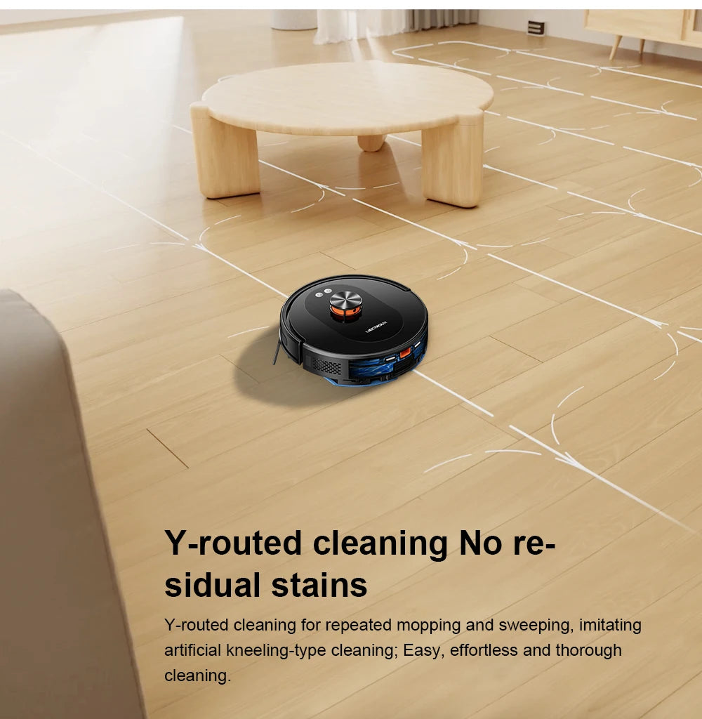 Liectroux T9 robot vacuum cleaner from ShopHub NZ, sleek black robotic vacuum with cleaning brushes and sensors on smooth floor.