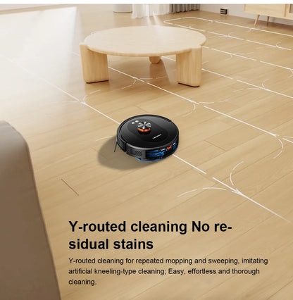 Liectroux T9 robot vacuum cleaner from ShopHub NZ, sleek black robotic vacuum with cleaning brushes and sensors on smooth floor.