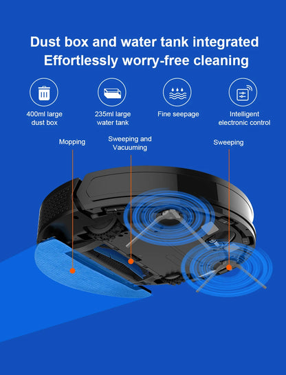 Liectroux Lilin X6 robot vacuum cleaner on hardwood floor, front view showing sleek design and compact size.