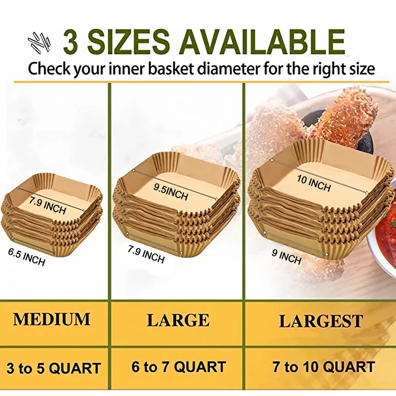 Disposable Square Air Fryer Molds, 20cm & 23cm