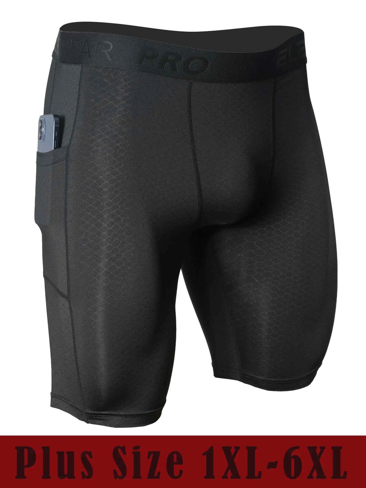 Men's Sports Running Underwear with Side Pockets, Front Inner Pocket, Snake Pattern Embossed, Plus Size 1XL-6XL