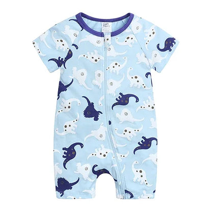 Kids Tales Summer Sprout Cotton-Stretch Double-Zip Romper