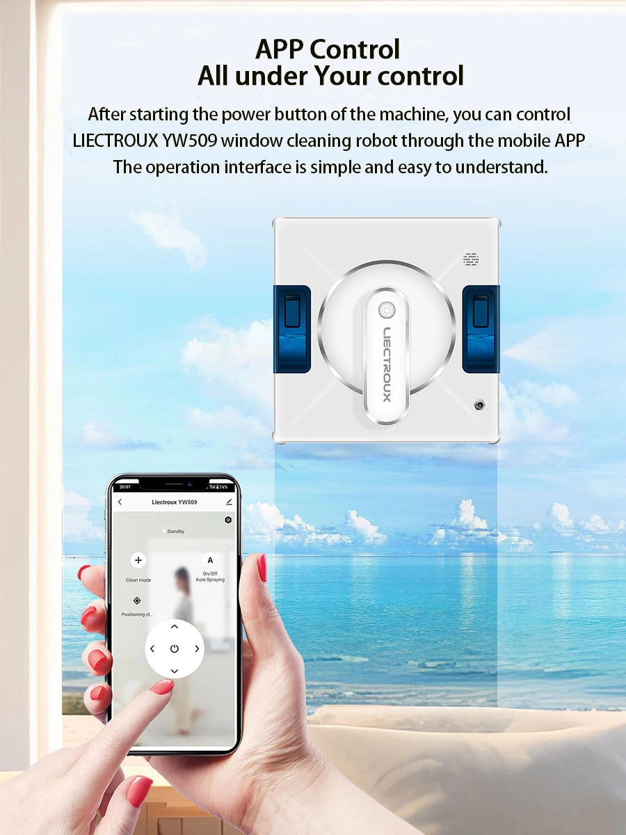 Liectroux YW509 Robot Window Cleaner with 4-Way Water Spray