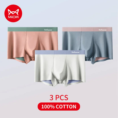 MiiOW Men's Antibacterial Boxers - 3Pcs Silky Summer Cotton Underwear - ShopHub