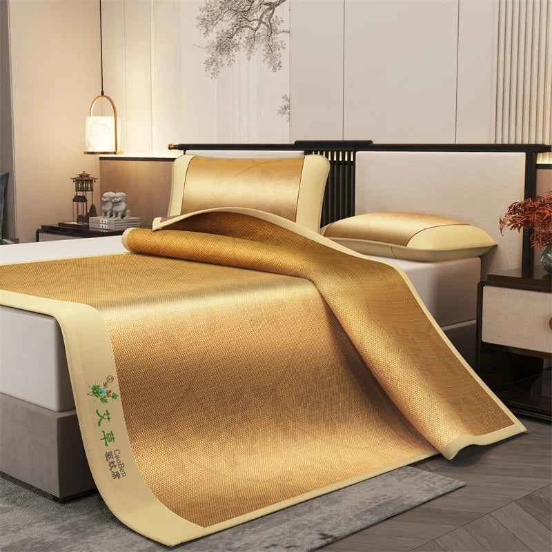 High-quality Ice Rattan Mat Cool Down Natural Plant Fibre Summer Pad for Bed Breathable Foldable Mugwort Cooling Mat Bed Sheet
