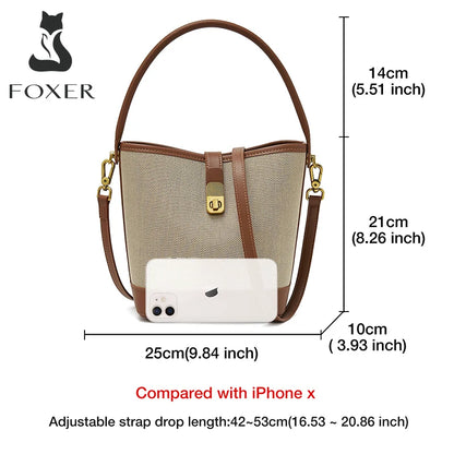 FOXER 2026 New Women's Handbag PVC Leather Lady Bucket Bag Fashion Shoulder Bag Light Luxury Best Gift for Wife,Lover