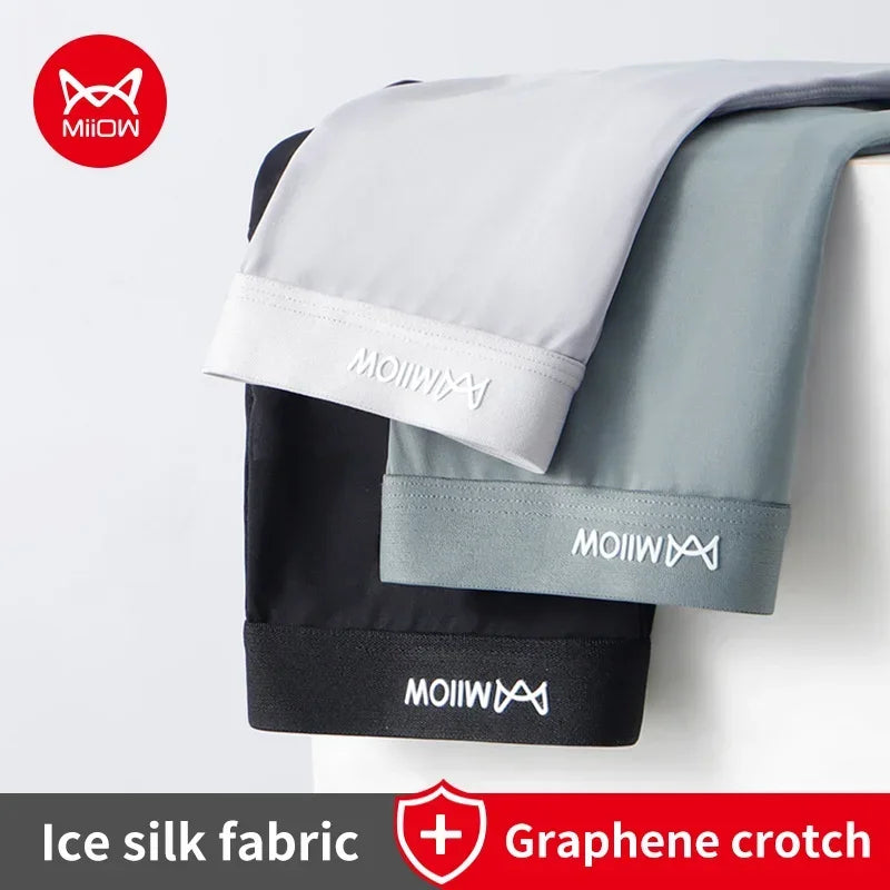 MiiOW 3Pcs Men's Antibacterial Boxers - Thin Ice Silk Graphene Underwear - ShopHub
