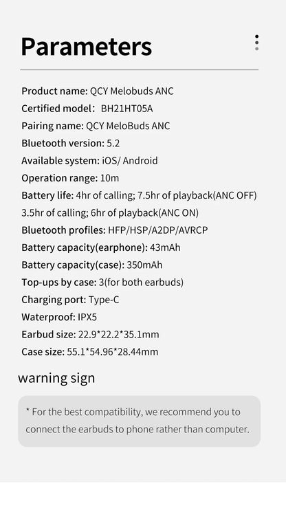QCY HT05 ANC Wireless Earbuds - TWS Bluetooth 5.2 with 40dB Active Noise Cancellation and In-Ear Mics - ShopHub