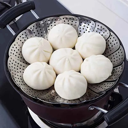 Foldable Stainless Steel Steamer, Collapsible Cooking Rack for Kitchen Restaurant, Multi-Purpose Food Steamer