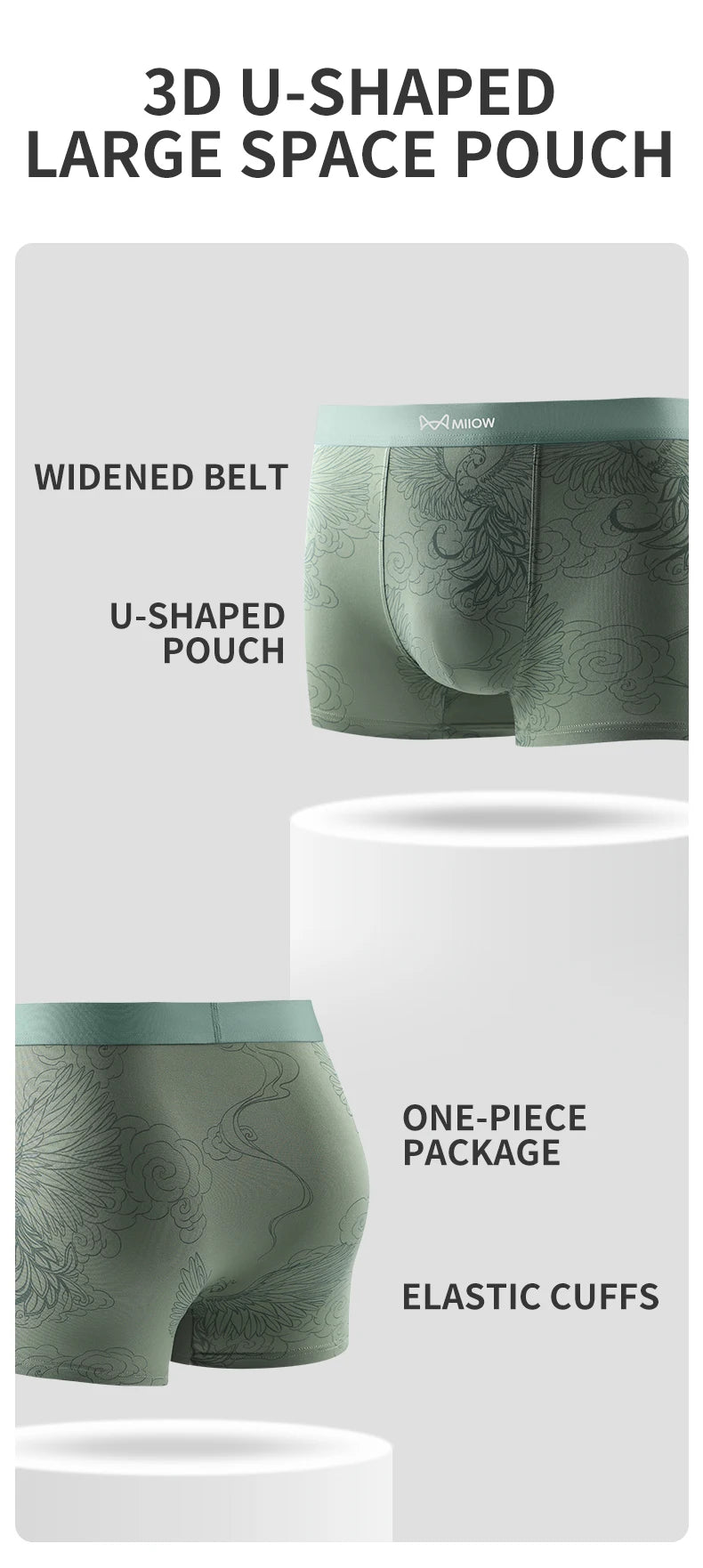 MiiOW Modal Men Underwear - 3Pcs Silky Skin-friendly Breathable Antibacterial Boxers - ShopHub