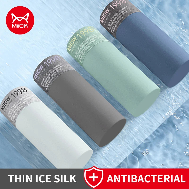 MiiOW Ice Silk Men Underwear - 3Pcs Ultra-thin Breathable Antibacterial Boxer Shorts - ShopHub