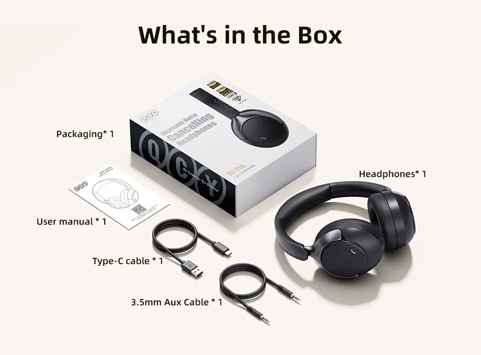 QCY H3 PRO ANC Bluetooth Headphones with 50dB Active Noise Cancelling and 55H Playtime - ShopHub