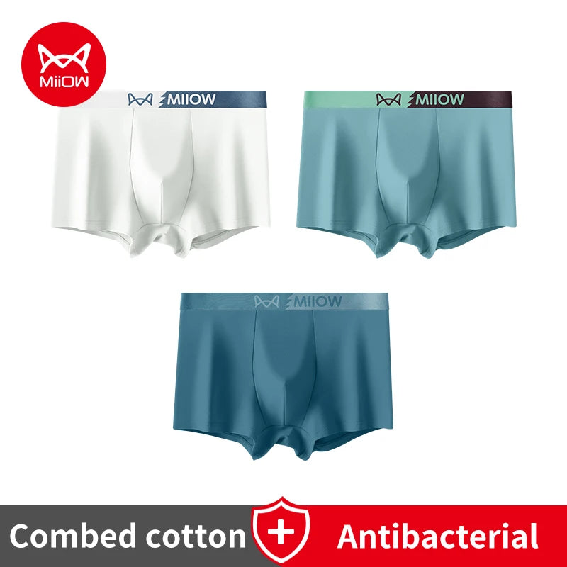 MiiOW Men's Antibacterial Underwear 3Pcs Cotton Boxers - ShopHub