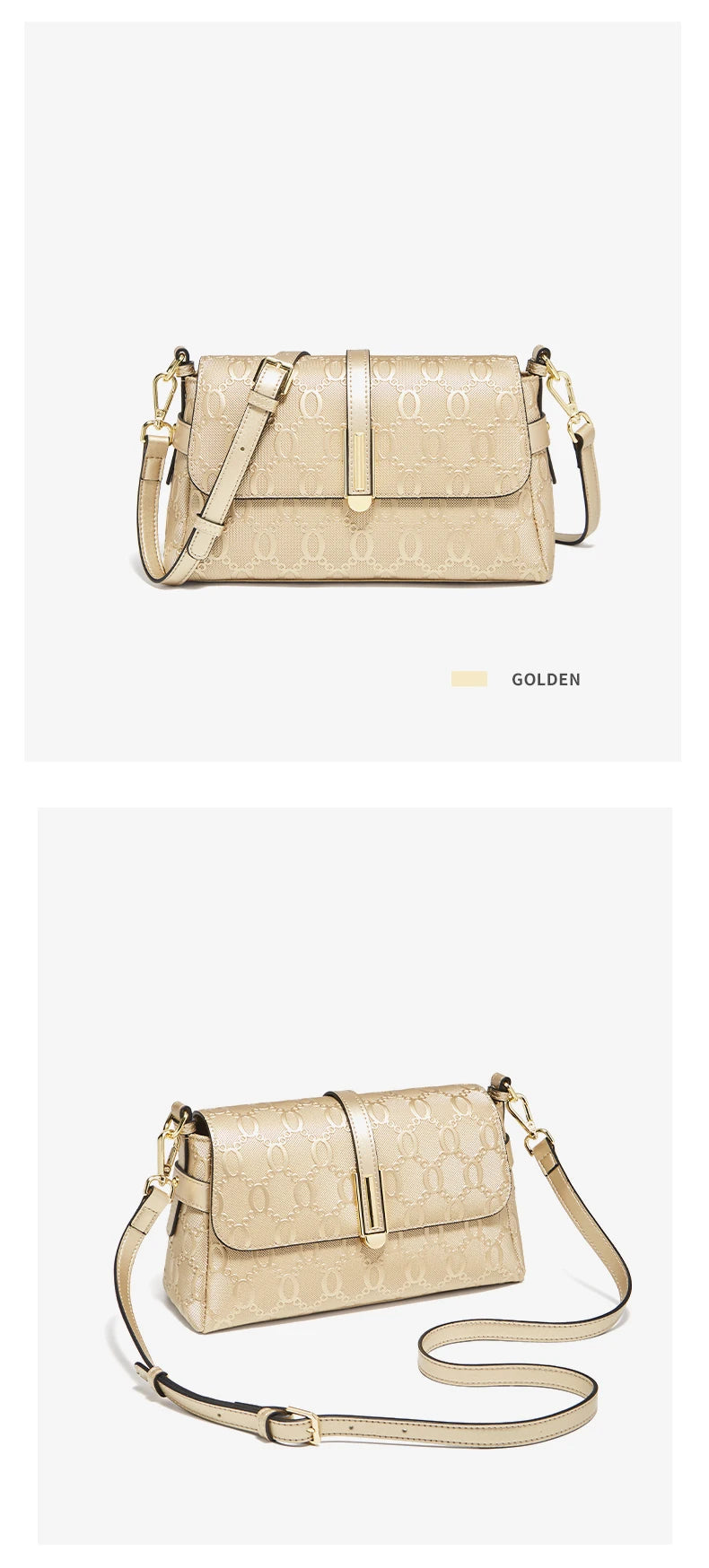 FOXER Split Leather Women's Shoulder Bag Luxury Female Crossbody Bag Fashion Monogram Gold Embossing Bag for Commute & Travel