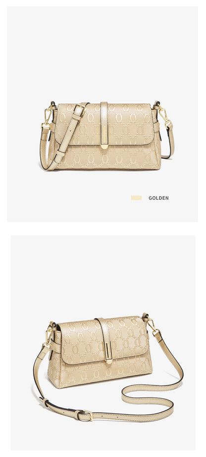 FOXER Split Leather Women's Shoulder Bag Luxury Female Crossbody Bag Fashion Monogram Gold Embossing Bag for Commute & Travel