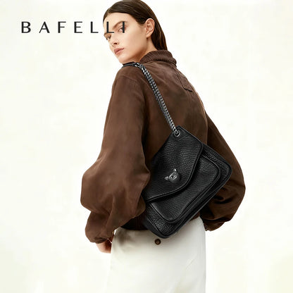 BAFELLI Chained Genuine Leather Satchel Bag