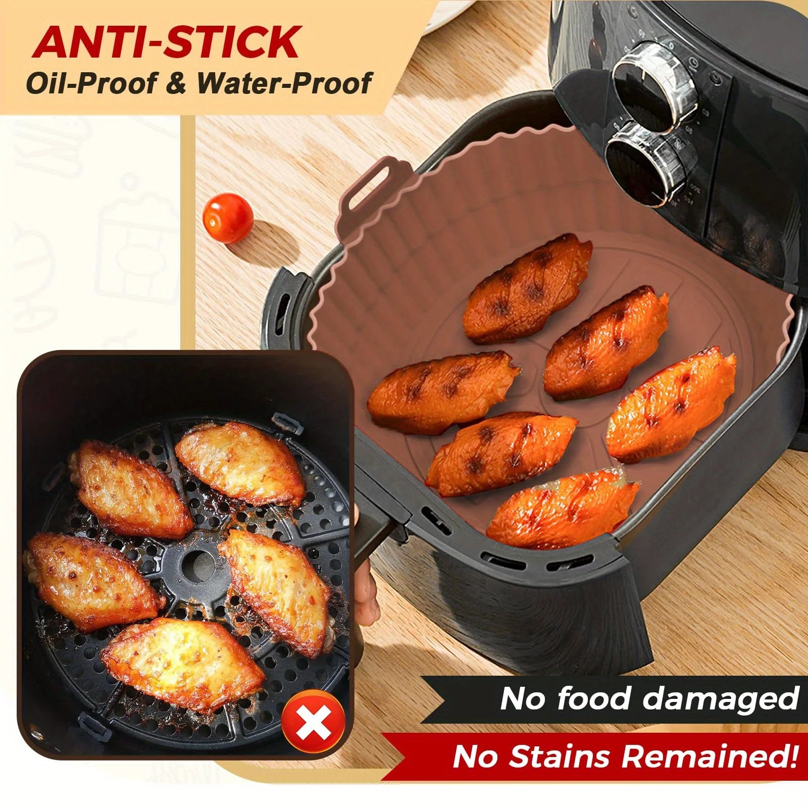 6PC Air Fryer Mats - 450°F Silicone Non-Stick Dual Texture - ShopHub