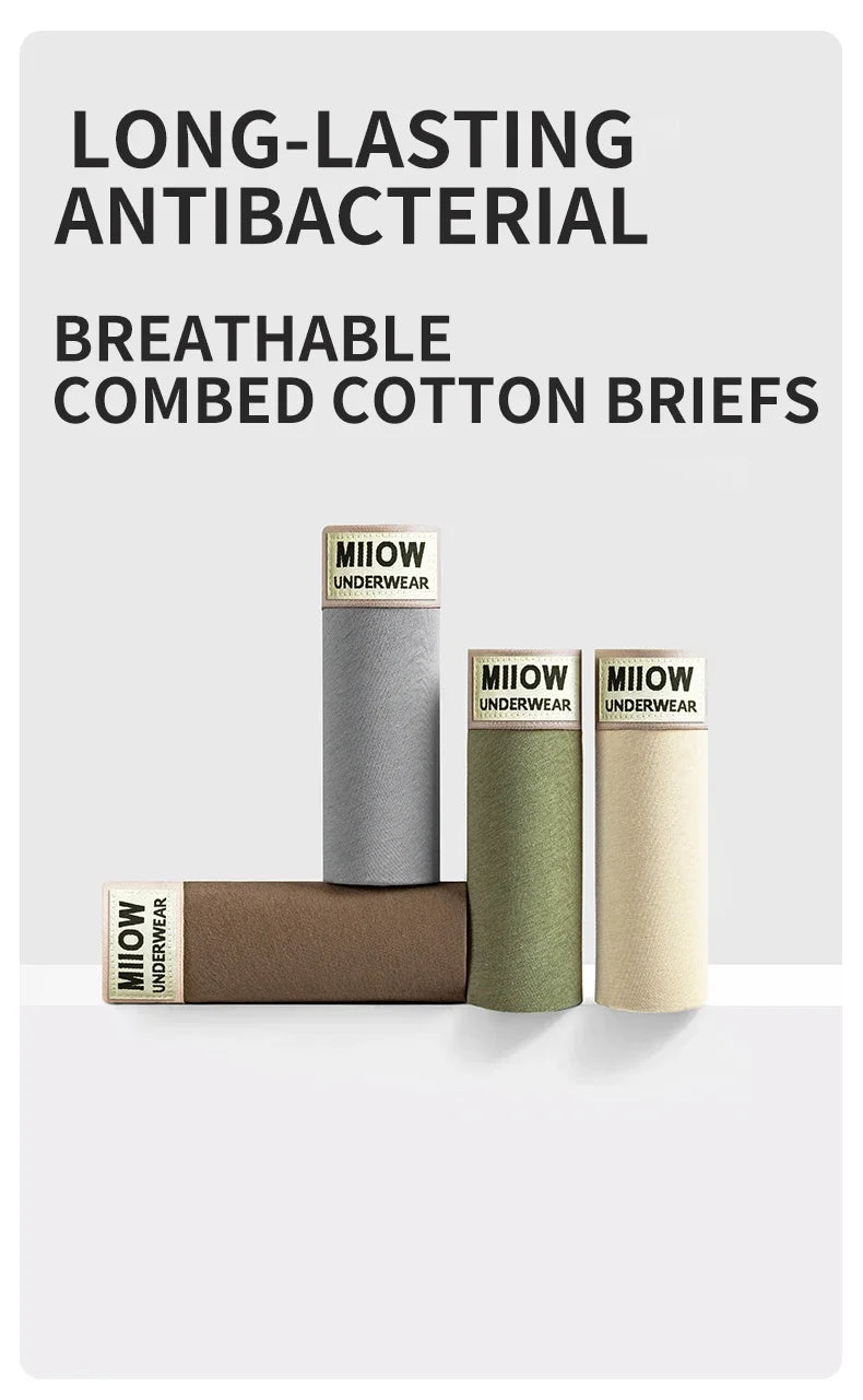 MiiOW 4Pcs Cotton Men's Underwear Soft Antibacterial U-shaped Crotch Breathable Boxer Briefs - ShopHub