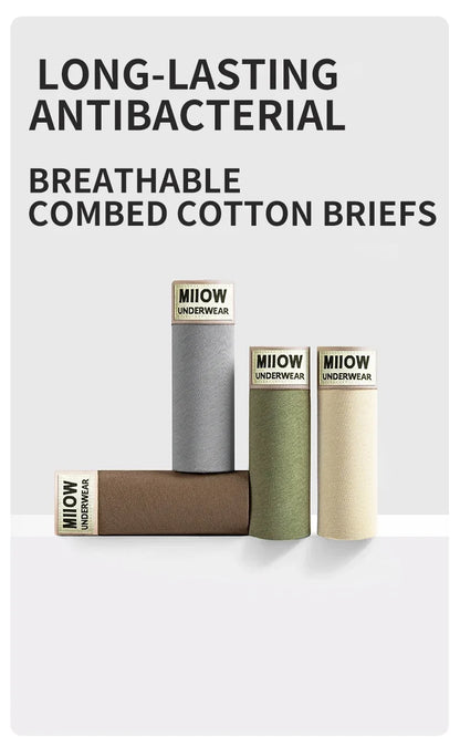 MiiOW 4Pcs Cotton Men's Underwear Soft Antibacterial U-shaped Crotch Breathable Boxer Briefs - ShopHub
