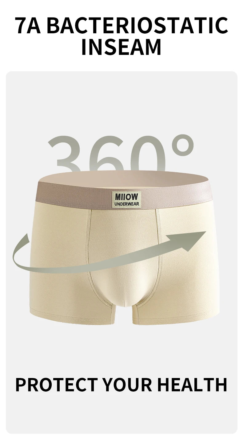 MiiOW 6Pcs Breathable Cotton Men's Underwear - Combed Cotton Antibacterial Boxer Briefs - ShopHub