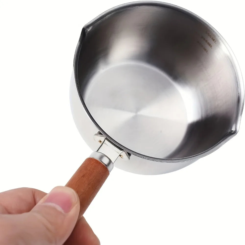 2Pcs Stainless Steel Kitchen Tools Set, 10oz Pot with Wood Handle & Cake Spatula, Durable Daily Kitchen Accessories - ShopHub