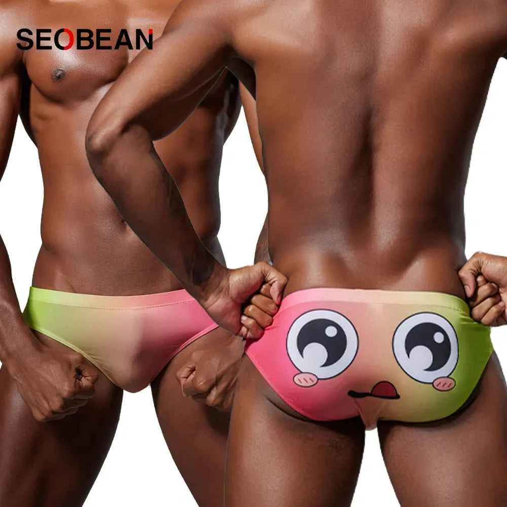 SEOBEAN Men's Trendy Triangle Underpants Sexy Tight Cartoon Style Gradient U Convex Pouch Tight Fit Pants