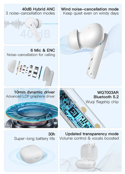 QCY HT05 ANC Wireless Earbuds - TWS Bluetooth 5.2 with 40dB Active Noise Cancellation and In-Ear Mics - ShopHub