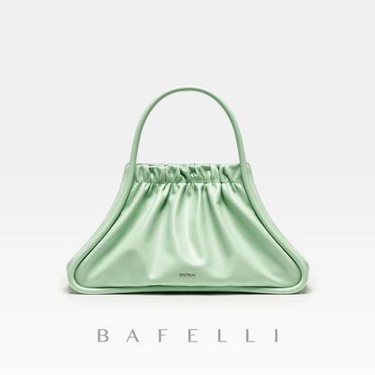 BAFELLI Ruched Genuine Leather Tote Bag