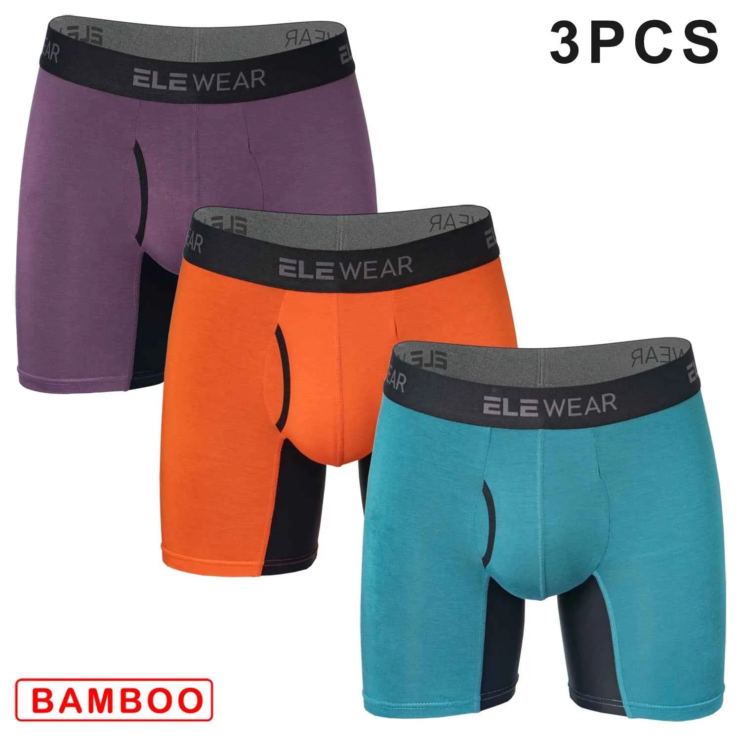 3 Pcs Bamboo Mens Underwear with Opening Breathable Boxershorts