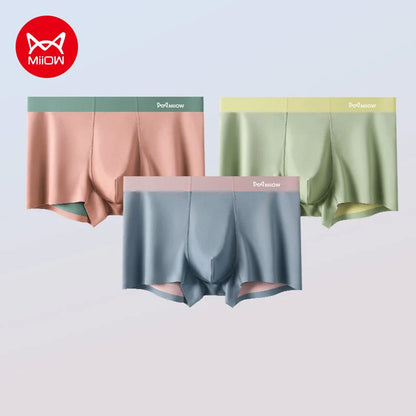 MiiOW Breathable Nylon Men's Underwear - 3Pcs Seamless Antibacterial Boxer Briefs - ShopHub