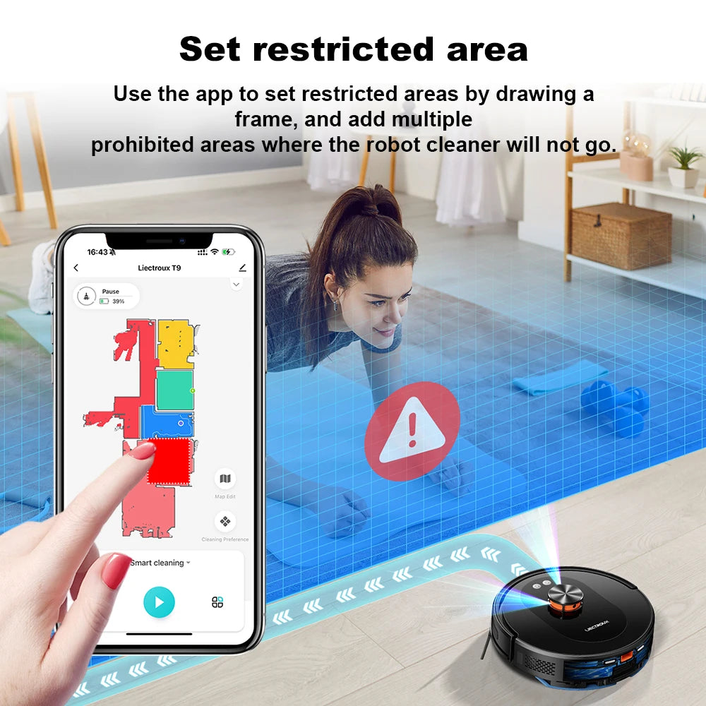 Liectroux T9 robot vacuum cleaner from ShopHub NZ, showing sleek design and cleaning brushes for efficient floor maintenance.