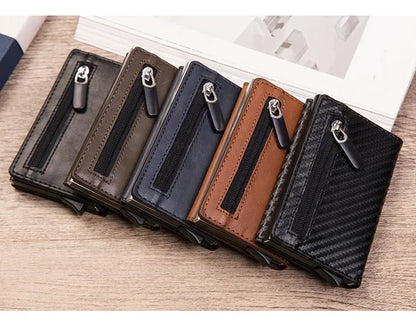 Anti Rfid Metal Business Card Holder Automatic Pop Up Case Men Trifold Coin Purse Small Carbon Visit Credit Cardholder for Men