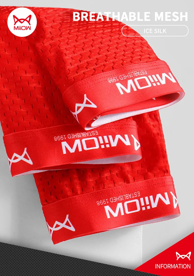 MiiOW Ice Silk Men Underwear - 3Pcs Sexy Mesh Breathable Boxer Shorts - ShopHub