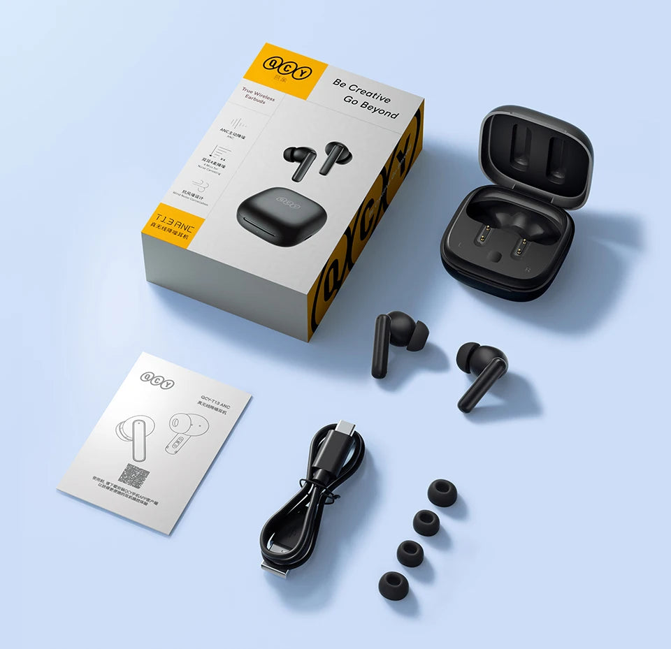 QCY T13 ANC Wireless Earphones Bluetooth 5.3 with 28dB Active Noise Cancellation and 4 Mics ENC for Low Latency TWS Experience - ShopHub