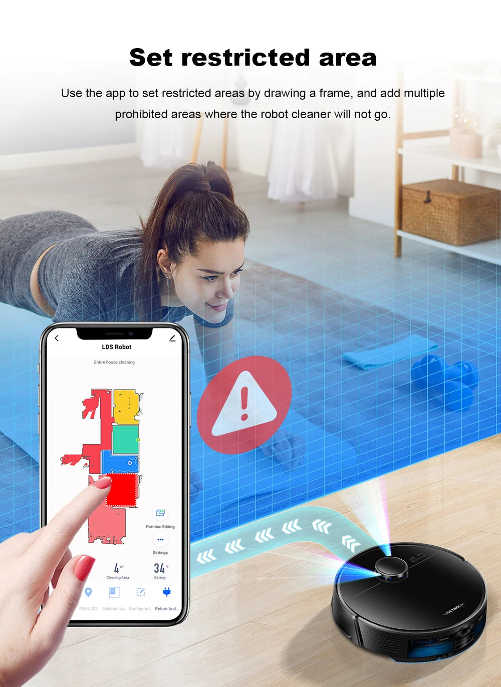 Liectroux M70 Pro robot vacuum cleaner and mop on a hardwood floor, featuring a sleek design and adjustable cleaning brush.