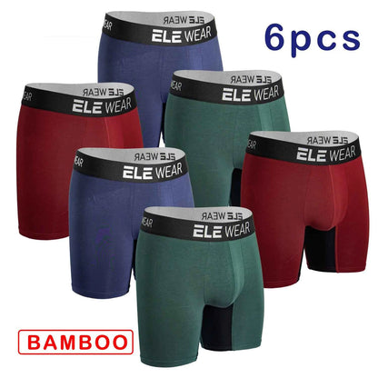 6 Pcs Bamboo Men's Boxers Breathable Underwear Plus Size Fashion Boxershorts