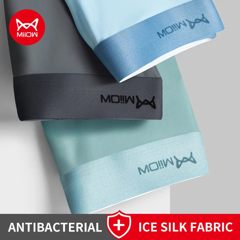 MiiOW Ice Silk Men's Boxershorts 3Pcs - Breathable Antibacterial Underwear - ShopHub