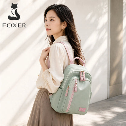 FOXER Women Fabric Backpack Lightweight Travel Shoulder Bag Ladies Multi‑pocket School Bag Casual Daily Female Rucksack