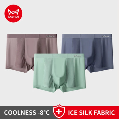 MIIOW Men's Breathable Underwear Set - Ice Silk Mesh Antibacterial Cotton Crotch Seamless Boxers - ShopHub