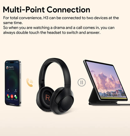 QCY H3 Wireless Headphones with Hybrid Active Noise Cancellation and 60Hrs Playtime, Hi-Res Audio, Bluetooth 5.4 Over Ear Design - ShopHub