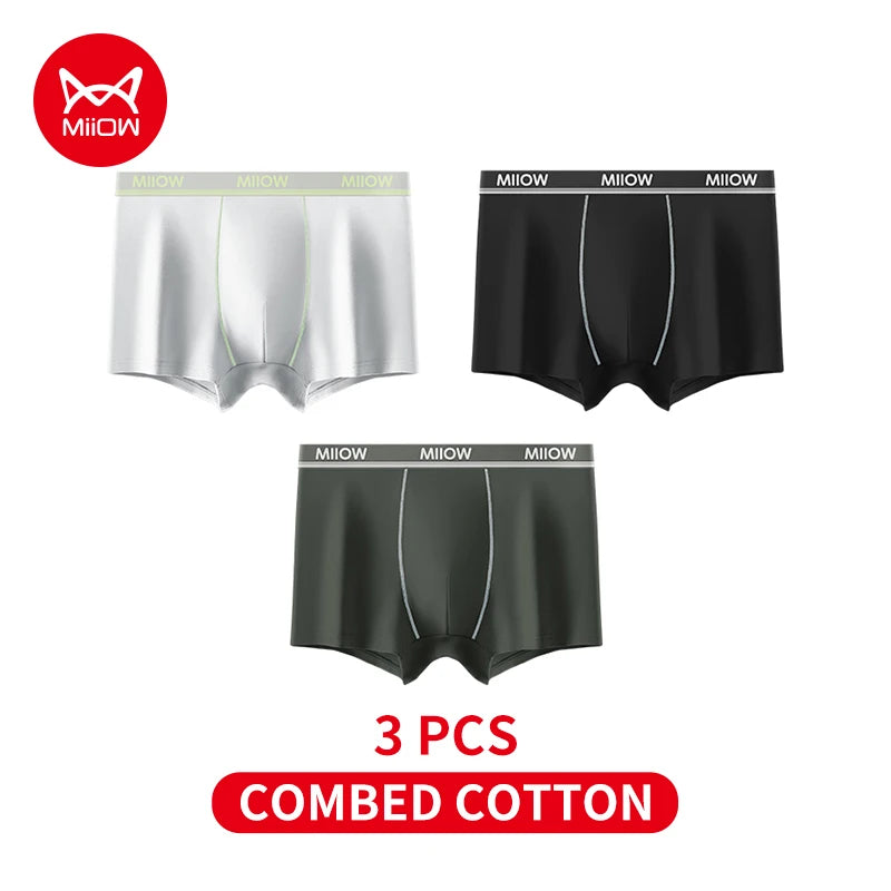 MiiOW Combed Cotton Men's Boxers - 40S Antibacterial Breathable Underwear 7A Soft Boxershorts - ShopHub