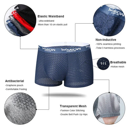 MiiOW Men's Breathable Boxers - Mesh Ice Silk Underwear - ShopHub