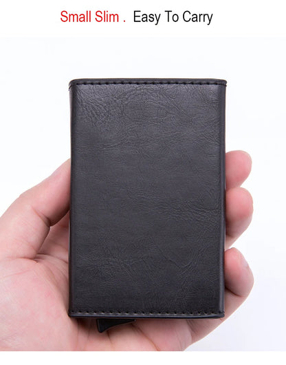 DIENQI Anti Rfid ID Card Holder Case Men Leather Metal Wallet Male Coin Purse Women Mini Carbon Credit Card Holder With Zipper