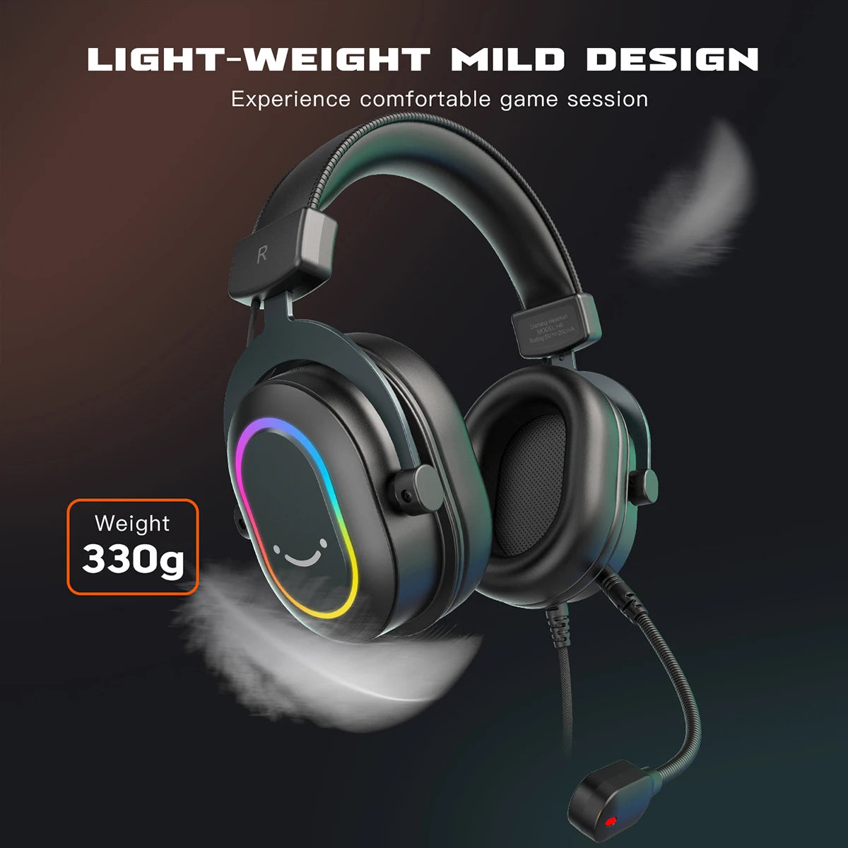 Fifine RGB Gaming Headset - Dynamic Over-Ear Headphones with 7.1 Surround Sound & Mic
