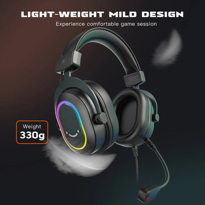 Fifine RGB Gaming Headset - Dynamic Over-Ear Headphones with 7.1 Surround Sound & Mic