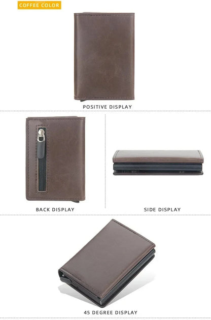 Magnetic RFID Blocking Credit Card Holder Men Wallets Anti Theft Aluminum Metal Pu Leather Small Pop Up Wallet Cardholder Case