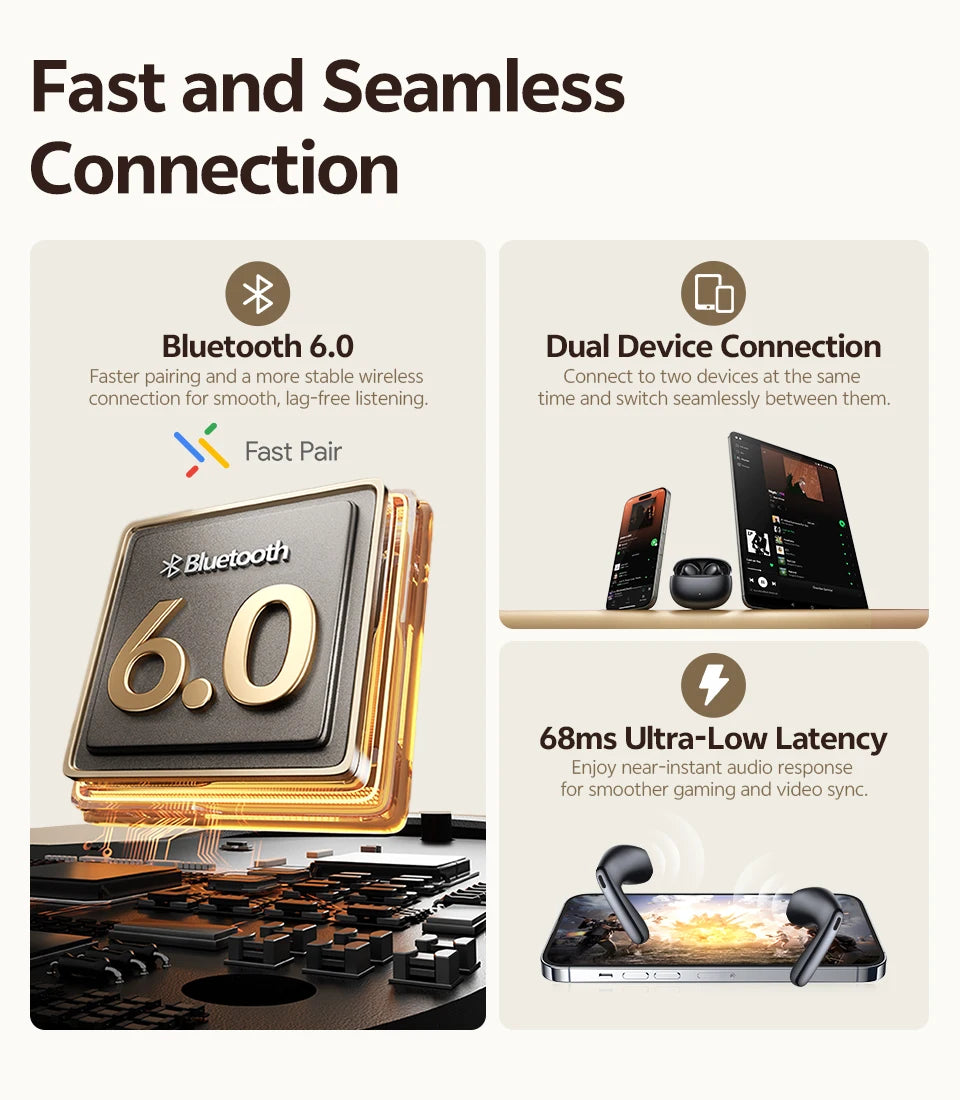 QCY AilyBuds E50 Wireless Earbuds with Bluetooth 6.0, Spatial Sound, 11mm Drivers, In-Ear Detection, HT11 Bass Boost, and 40H Playtime - ShopHub