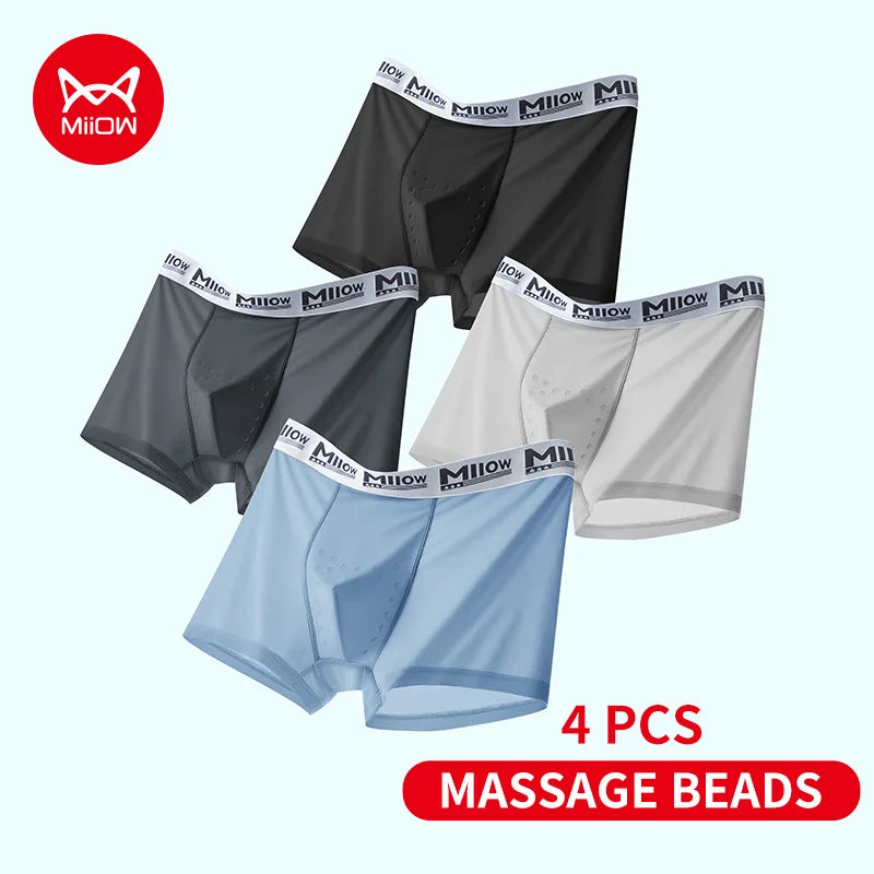 MiiOW Men's Ice Silk Underwear - 4Pcs Antibacterial Breathable Boxer Briefs - ShopHub