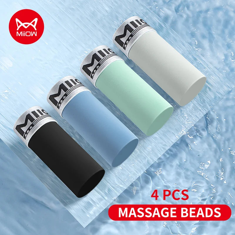 MiiOW Ice Silk Men Underwear 4Pcs Antibacterial Massage Beads Boxers Briefs - ShopHub